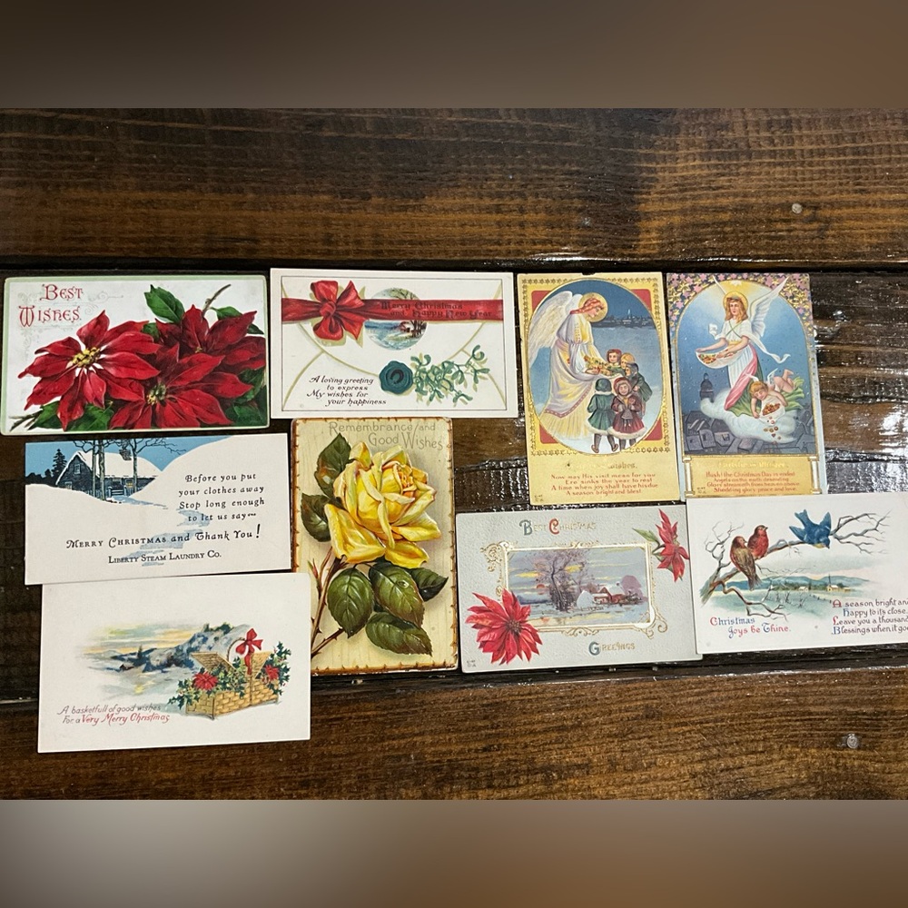 Antique Lot of 9 Christmas Best Wishes Postcards Flowers Angels